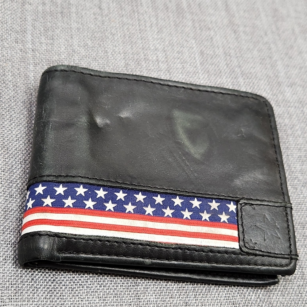 Black Leather with American USA Themed Wallet